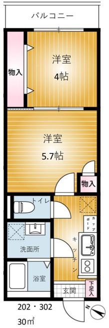 REVENE小倉(2K/2階)の間取り写真