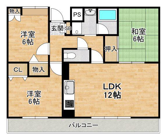 ベルクォーレ上池田(3LDK/2階)の間取り写真