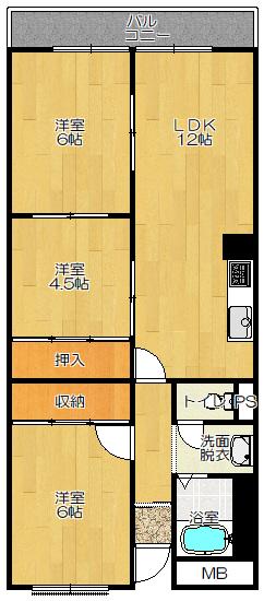 松栄畷ハイツ(3LDK/1階)の間取り写真