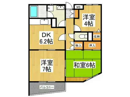 竹丘パークハイム(3DK/1階)の間取り写真