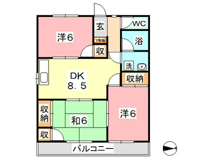 プチパール(3DK/2階)の間取り写真