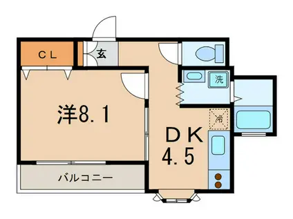 カーザU(1DK/1階)の間取り写真