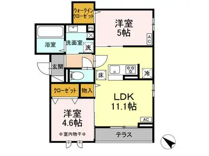 D-ROOM泉崎II(2LDK/1階)の間取り写真