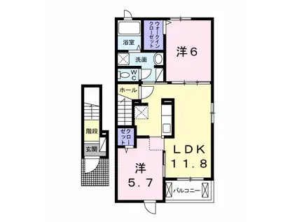 銚子市長塚町2LDK(2LDK/2階)の間取り写真