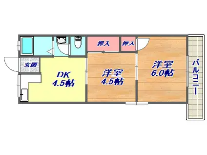 六甲台マンション(2DK/2階)の間取り写真