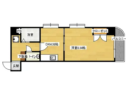 セブンセブン東本浦(1DK/4階)の間取り写真