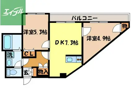 花屋敷ビル(2DK/3階)の間取り写真