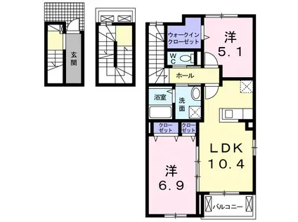 メゾンユタカ III(2LDK/3階)の間取り写真