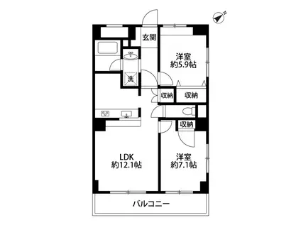 日伸ビル(2LDK/4階)の間取り写真