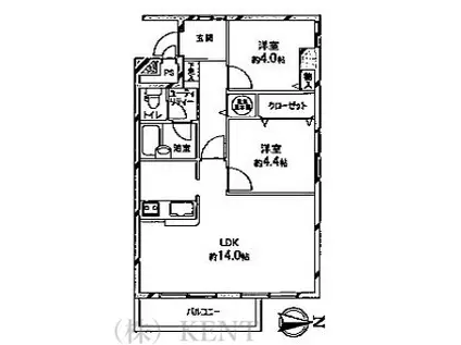 ライオンズマンション宮の森第2(2LDK/5階)の間取り写真