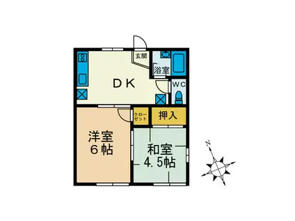 ヒルズ鳶尾(2DK/2階)の間取り写真