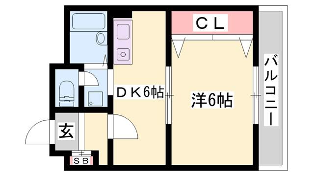ファーストイン夢前川駅前(1DK/6階)の間取り写真
