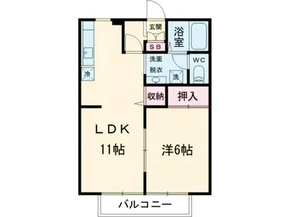 サンライフ大山B(1LDK/1階)の間取り写真