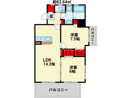 フェルト127(2LDK/8階)の間取り写真