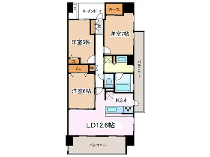 レーベン松本アルタス(3LDK/3階)の間取り写真