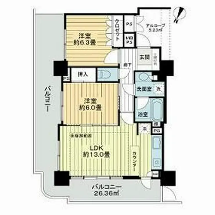 ライオンズステージ府中シティタワー 22階階 間取り