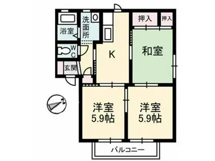 ツインマークウエストA(3K/1階)の間取り写真