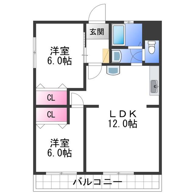 ローパス三葛(2LDK/3階)の間取り写真