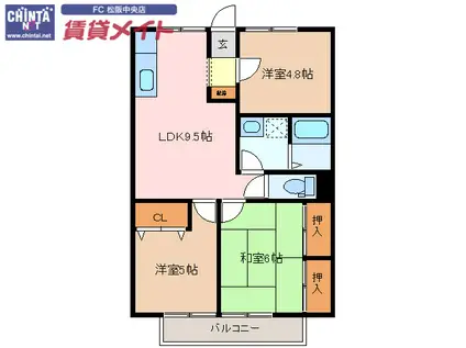 旭ハイム(3LDK/2階)の間取り写真