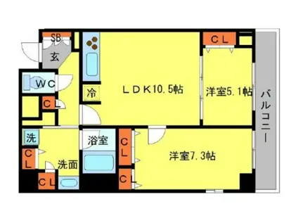 BRAVI南堀江(2LDK/12階)の間取り写真