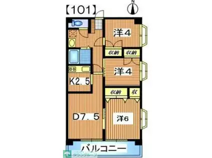 ロングキャッスルII(3LDK/1階)の間取り写真
