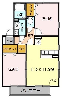 メイプルタウン川越的場A(2LDK/2階)の間取り写真