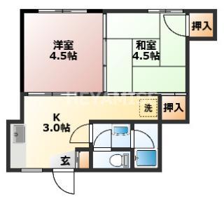 魚の町七福ビル(2K/5階)の間取り写真