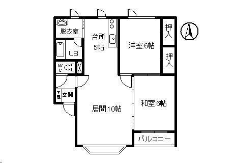 ハッピーハウス12B(2LDK/2階)の間取り写真