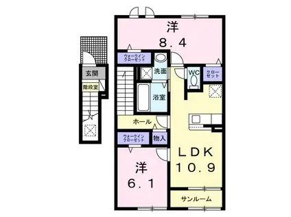 ニコリヴII(2LDK/2階)の間取り写真