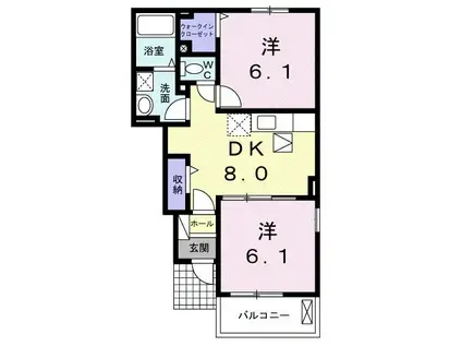 サニープレイスII(2DK/1階)の間取り写真