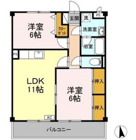 明日香マンション(2LDK/3階)の間取り写真