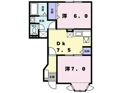 ラヴィ・カレン(2DK/1階)の間取り写真