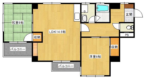 ロイヤル石田A棟(2LDK/2階)の間取り写真