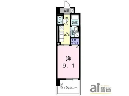 プラシード(1K/3階)の間取り写真