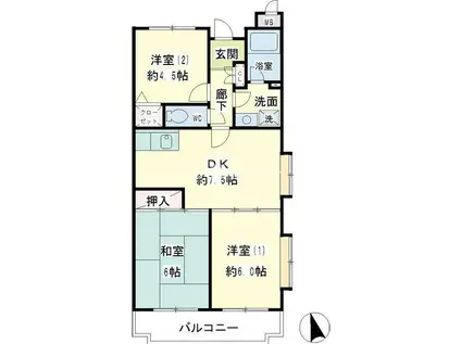 グラスィア新川崎(3DK/2階)の間取り写真