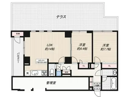 千代田区永田町2丁目マンション(2LDK/1階)の間取り写真