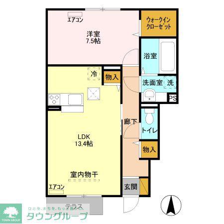 スクエアA(1LDK/1階)の間取り写真
