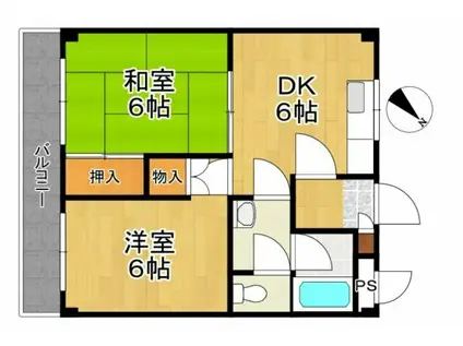 エクレール衣掛(2DK/3階)の間取り写真