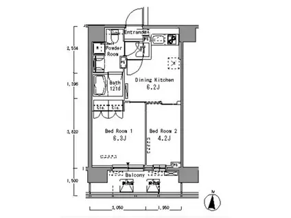 パークアクシス東陽町(2DK/2階)の間取り写真