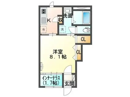 カーサ・リベルタ(1K/1階)の間取り写真