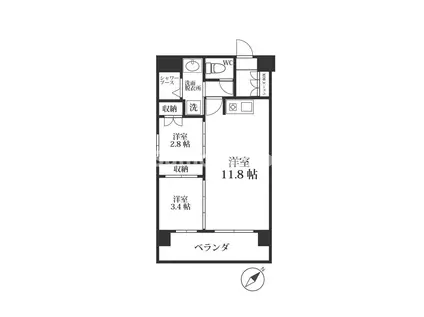 MODERNPALAZZO六本松STATION(2LDK/3階)の間取り写真