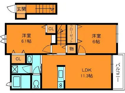 クレメント・オーブ(2LDK/2階)の間取り写真