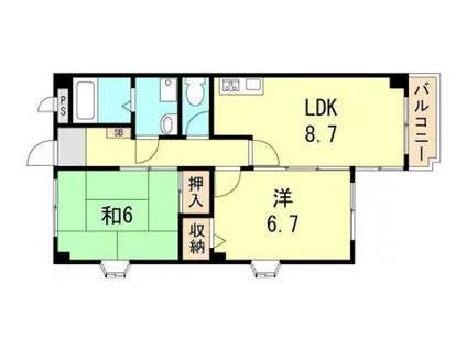 グリーンフラットB棟(2LDK/3階)の間取り写真
