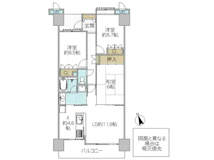 サーパス千波さくら通(3LDK/2階)の間取り写真