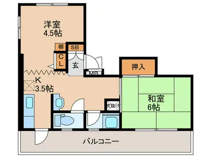 ホワイトマンション(2K/5階)の間取り写真