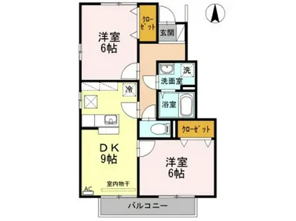 アルカディアD棟(2DK/1階)の間取り写真