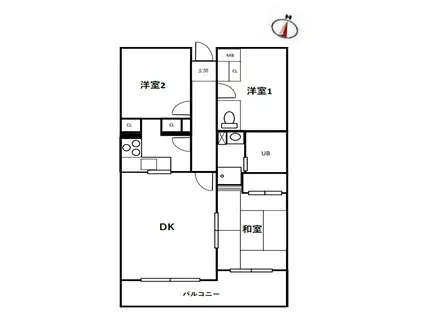 西浦和ガーデン(3DK/2階)の間取り写真