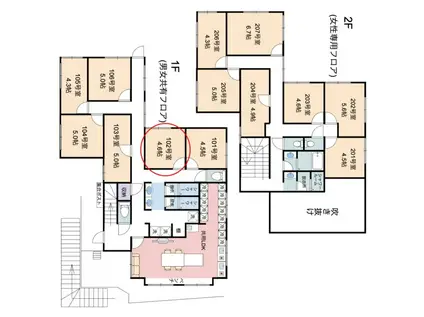 シェアハウスNAKAZONOSO(ワンルーム/1階)の間取り写真