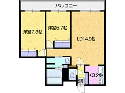 プレシャスガーデン新札幌(2LDK/3階)の間取り写真