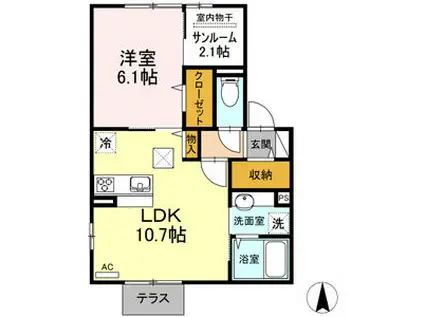 クレア中倉(1LDK/1階)の間取り写真